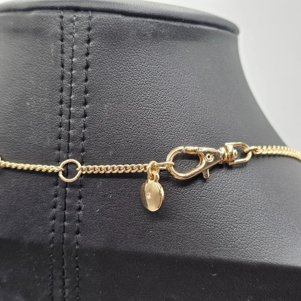 DKNY Gold Tone Blue Crystal Graduated Station‎ Necklace Choker Jewelry Used